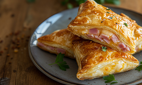 Bild von Blätterteigtaschen mit Schinken und Käse